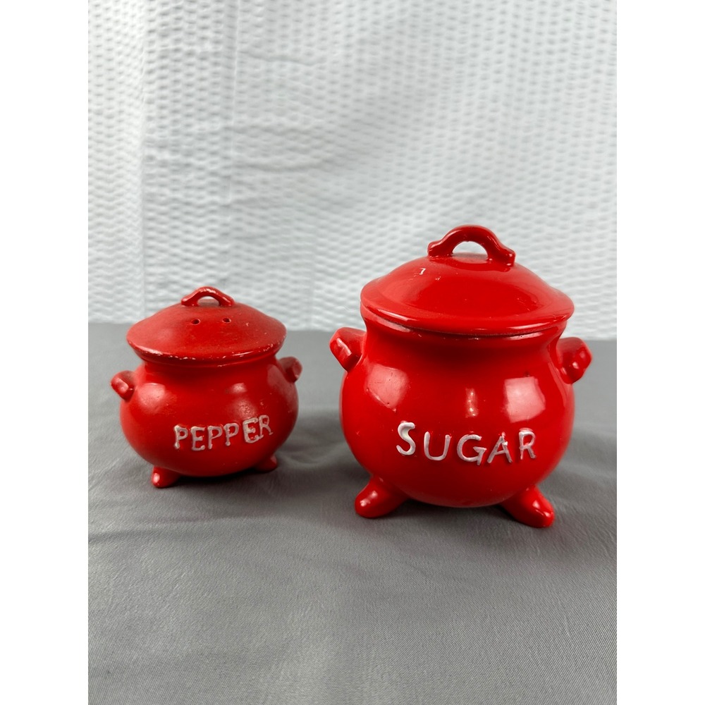 Lego Japan Red Footed Sugar Bowl & Pepper‎ Shaker Vintage